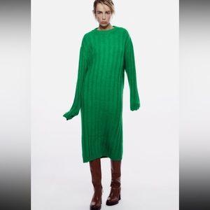Zara thick ribbed knit emerald green dress, sweater dress